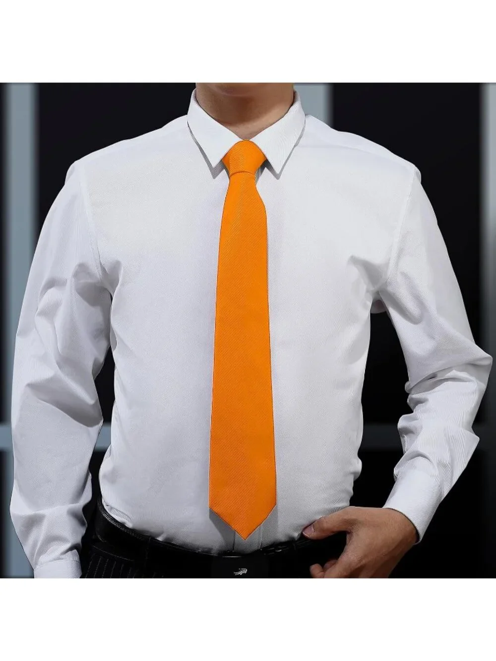 Men's Twill Orange Solid Microfiber Plain Formal Silk Necktie For Business Dress